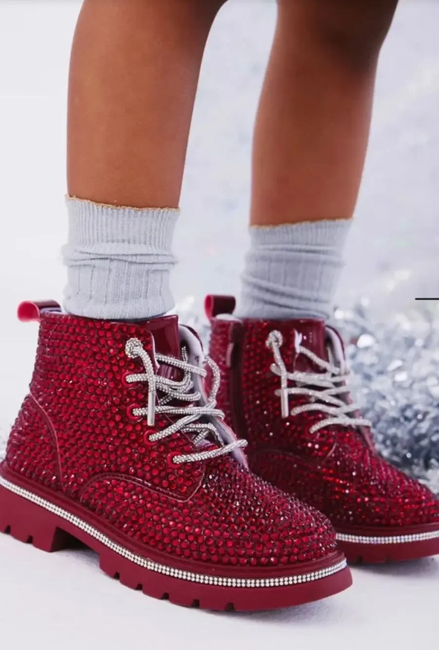 Lola + The Boys Crystal Ruby Boots Kids Size 34 / Big Kid 3 NWOT